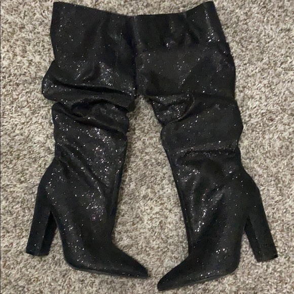 Shoes - Black Glitter Boots Worn Once